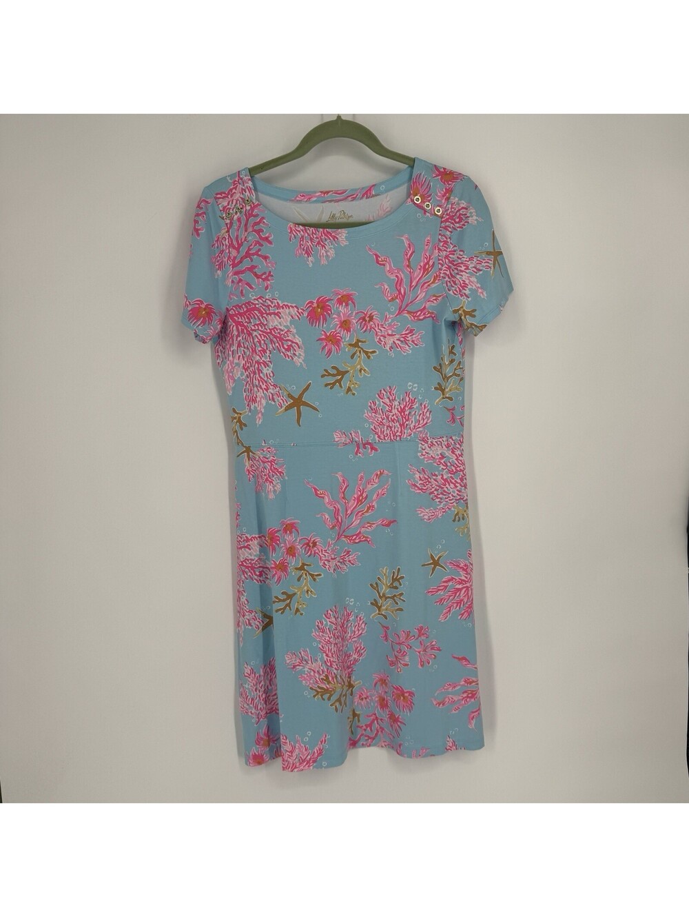Lilly Pulitzer dress medium M bray upf 50+ blue pink coral sea life coastal